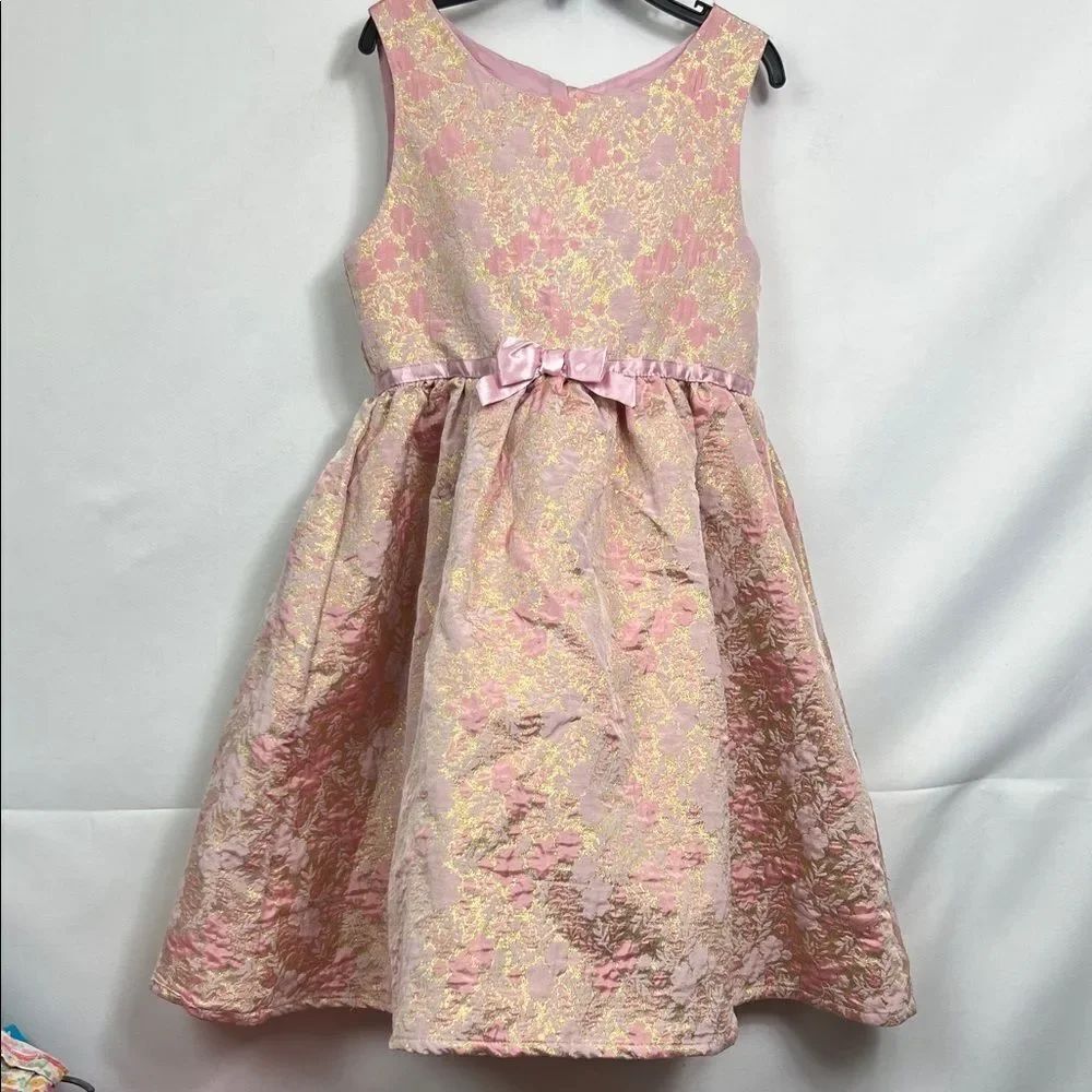 H & M pink and gold brocade formal dress size 8-9 years